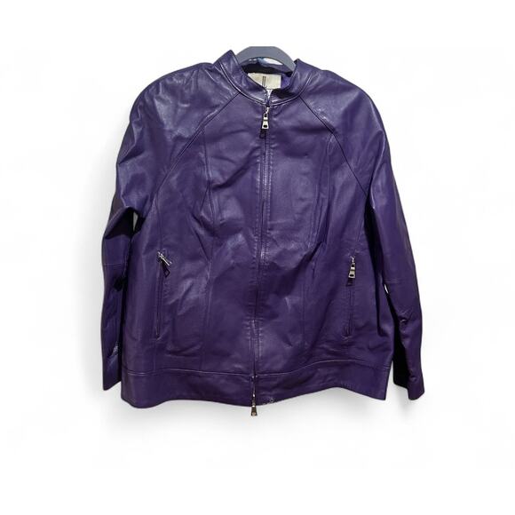 JL Studio Vintage Purple Leather Full Zip Moto Racer Jacket Women's Size 18W - Picture 1 of 7